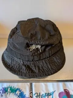 STUSSY ステューシー ナイロンバケットハット ロゴ刺繍 ブラック L/XL