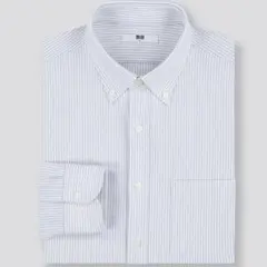 【ユニクロ】ファインクロスコンフォートストライプシャツ　グレー　XL 柔らか