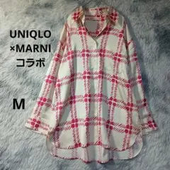 【美品】 UNIQLO×MARNIコラボ　オーバーサイズシャツピンクMのサムネイル