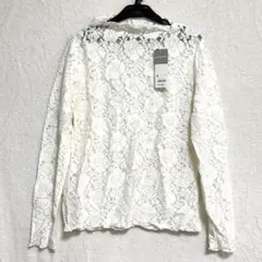 新品 GU キモウレースT 長袖 花柄 レース シャツ オフホワイト ジーユー