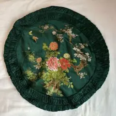 Embroidered Flowers 花柄刺繍クッションカバー ダークグリーン