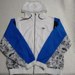 adidas グラフィックパーカー ホワイト/ブルー