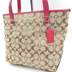 COACH トートバッグ シグネチャー キャンバス レザー 赤 コーチ