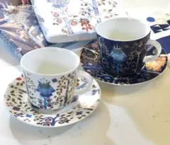 【新品】イッタラ タイカ フクロウ カップ&ソーサー ペア 白×紺 2客セット
