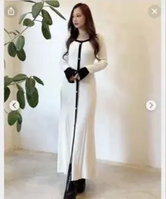 MERCURYDUO バイカラーフレアスリーブニットワンピース