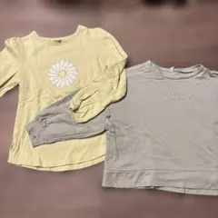 長袖カットソー 2点セット (花柄刺繍/薄緑)