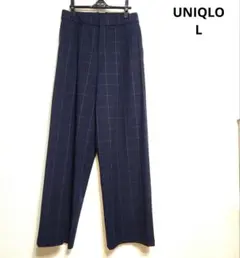 UNIQLO　ネイビー紺　チェック　パンツ