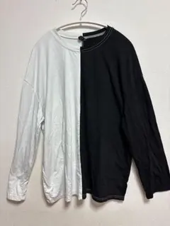 美品✨SHEIN 【M】バイカラー長袖Tシャツ 蝶 バックプリント 白黒