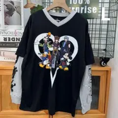 ディズニー キングダム ハーツ ミッキーマウス 重ね着風 ロンT 長袖 L