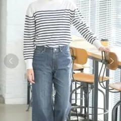 Honeys CINEMA CLUB クルーネックニット ボーダー 柄　M