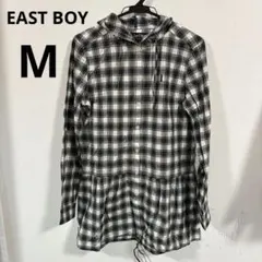 【EAST BOY】 チェック柄 フード付き チュニックシャツ ブラウス M