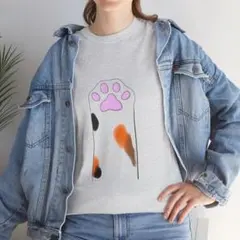 猫の足跡プリント Tシャツ グレー