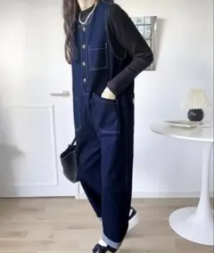 クラシカルエルフJAVA 2wayデニムサロペット オーバーオール ネイビー