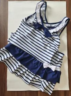 ストライプ柄リボン付きセパレート水着　160cm