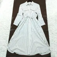 INGNI マルチストライプ　シャツワンピース　オフホワイトに黒&ベージュ　M