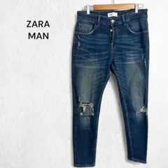 ザラマン ダメージジーンズ デニムパンツ ジーパン ストレッチ 穴あき メンズ