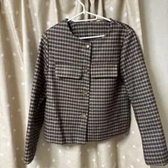 LAUIRチェック柄ノーカラージャケット