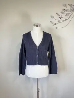H&M レディース 長袖 カーディガン ネイビー 【c0148】
