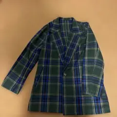 チェック柄 チェスターコート グリーン M