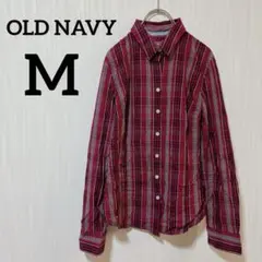 OLD NAVY【M】長袖シャツ 赤系チェック柄 えんじ色 カジュアル 薄手 秋