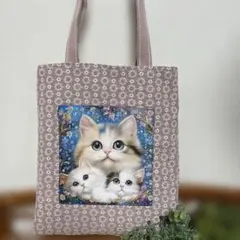 サークル模様のレース生地❣️猫柄 トートバッグ 花柄レース❣️のサムネイル