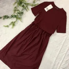 【新品未使用】ZARA薄手ニットワンピース　えんじ色　半袖　ロング　S〜M