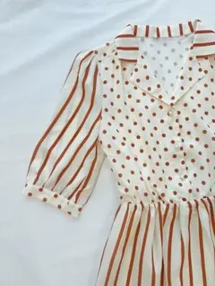 ストライプドット半袖シャツワンピース