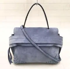 TOD'S WAVE BAG 2wayスエード ハンドバッグ ブルー