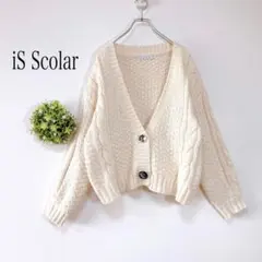 iS Scolar 【M】Vネック ニットカーディガン ボタンデザイン　ケーブル