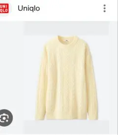 【UNIQLO】ユニクロ　クリーム ケーブルロングニットセーター 長袖　白M厚手