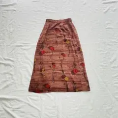 フラワープリント フレアスカート ロングスカート ブラウン 赤 黄色