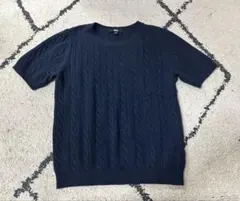 UNIQLO ネイビー ケーブル編み 半袖ニット M
