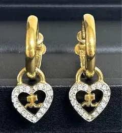 Courregesクレージュ ラインストーン ハートイヤリング ゴールド ロゴ