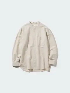 UNIQLO リネンコットンスタンドカラーシャツ　メンズM ベージュ