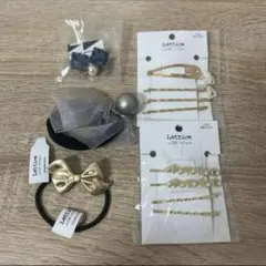 ラティスヘアアクセサリー ピアス付き　5点セット ゴールド