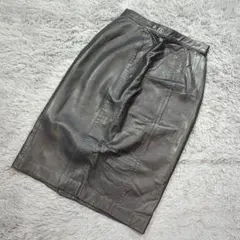 ★b1157 aquascutum【10】レザー タイトスカート 黒 羊皮