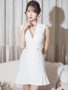 【JEWELS】ジュエルズ 襟付きツイードビジュープリーツドレス キャバドレス