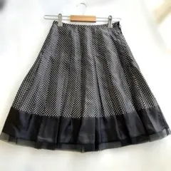 ドット柄プリーツスカート　ブラック　黒白　水玉　膝丈　卒業式　入学式　日本製　S