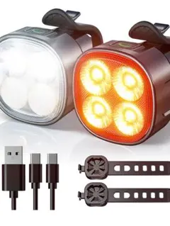 USB充電式自転車ヘッドライトとテールランプ IP65防水等級 多機能スイッチ