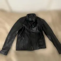 shama archive黒 フード付きレザーシングルライダースジャケット