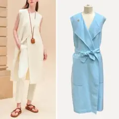 極美品 HERMES カシミヤロングジレ 38 ブルー ダブルフェイス 81万のサムネイル