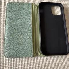 レザー手帳型ケース グリーン グレーiPhone12