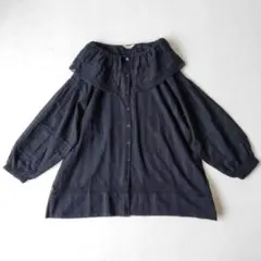 サマンサモスモス　ブラウス　レース襟　ビッグカラー　ボリュームスリーブ　黒　F