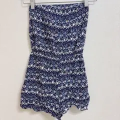 H&M DIVIDED エスニック柄 ベアトップ ロンパース オールインワン青系