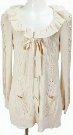 美品✨️ジルスチュアート♡バニラ♡ニットカーディガン♡長袖♡リボン♡フリル