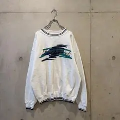 90s 90年代 リブラインスウェット トレーナー 刺繍 古着 y2k グランジ