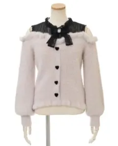 新品 レイヤード風肩あきニット ピンク ブラック 量産型 地雷系 リボン レース