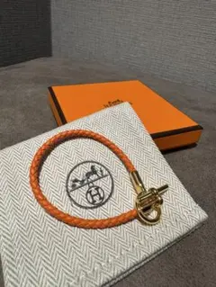 HERMES グレナン ブレスレット グレージュ×シルバー バングル T2サイズ