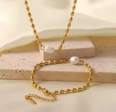 サージカルステンレス 残り1❣️2セットパール ゴールド ネックレスブレスレット