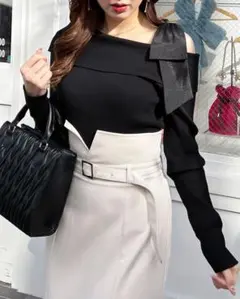 INGNI イング　肩リボン付　ワンショルニットBLACK M